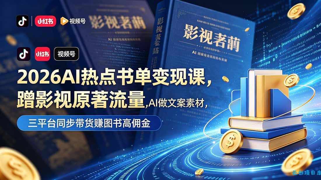 2026AI热点书单变现课，蹭影视原著流量，AI做文案素材，三平台同步带货赚图书高佣金-云创项目库