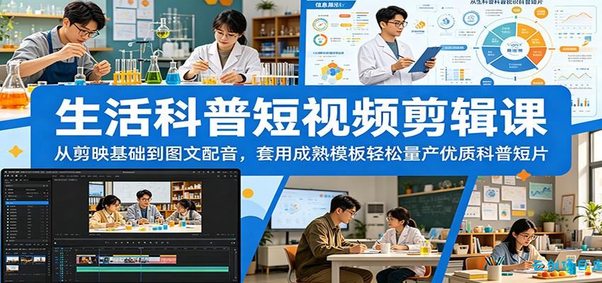 生活科普短视频剪辑课：从剪映基础到图文配音，套用成熟模板轻松量产优质科普短片-云创项目库