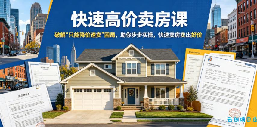快速高价卖房课，破解“只能降价速卖”困局，助你步步实操，快速卖房卖出好价(更新2026)-云创项目库