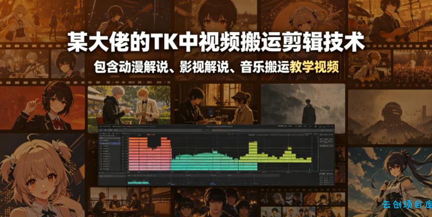 某大佬的TK中视频搬运剪辑技术，包含动漫解说、影视解说、音乐搬运教学视频-云创项目库