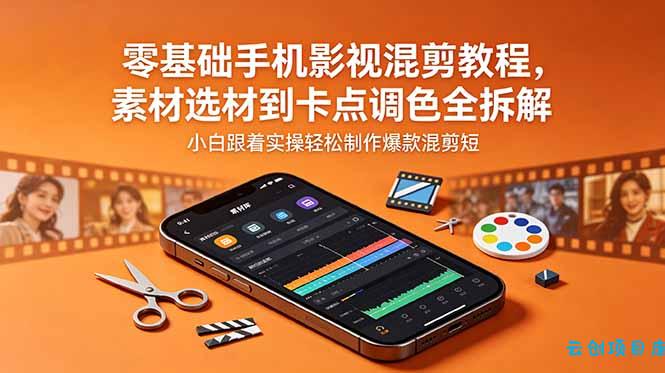 零基础手机影视混剪教程，素材选材到卡点调色全拆解，小白跟着实操轻松制作爆款混剪短片-云创项目库