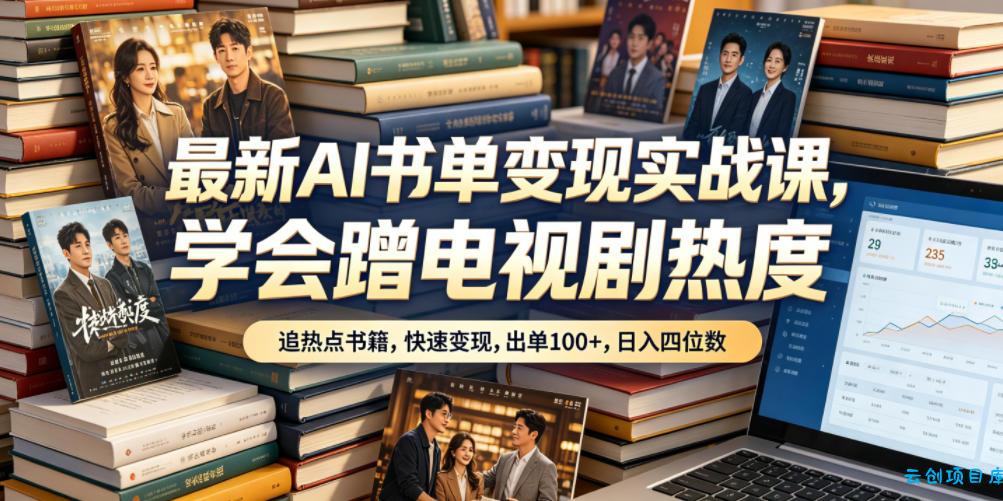 最新AI书单变现实战课，学会蹭电视剧热度，追热点书籍，快速变现，出单100+，日入四位数-云创项目库
