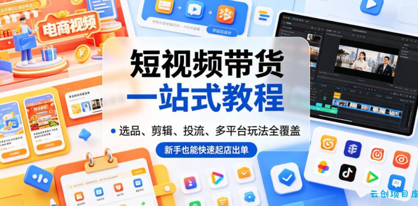 短视频带货一站式教程,选品、剪辑、投流、多平台玩法全覆盖,新手也能快速起店出单-云创项目库