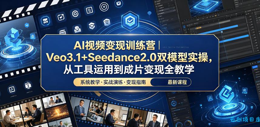 AI视频变现训练营｜Veo3.1+Seedance2.0双模型实操，从工具运用到成片变现全教学-云创项目库