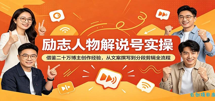 励志人物解说号实操：借鉴二十万博主创作经验，从文案撰写到分段剪辑全流程-云创项目库