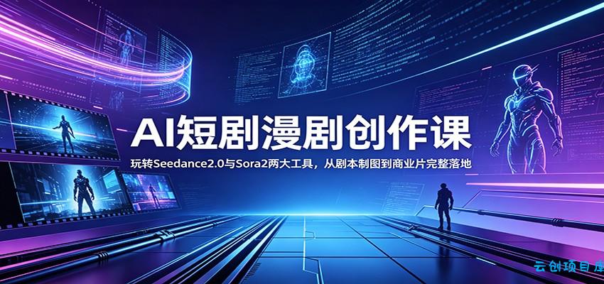 AI短剧漫剧创作课：玩转Seedance2.0与 Sora2两大工具，从剧本制图到商业片完整落地-云创项目库