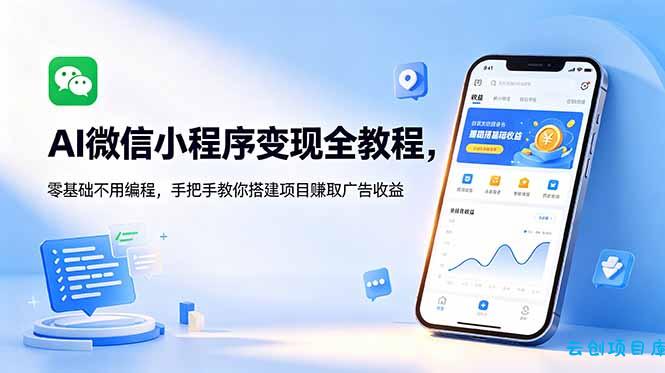 AI微信小程序变现全教程，零基础不用编程，手把手教你搭建项目赚取广告收益-云创项目库