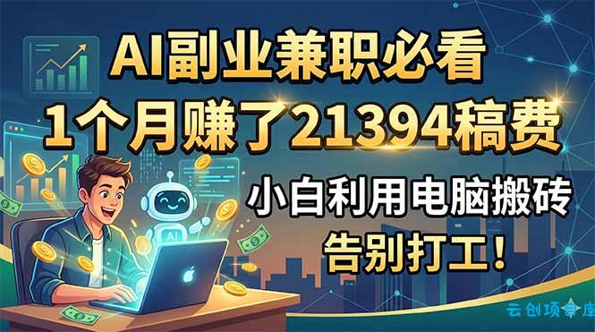 AI副业兼职必看，1个月赚了21394稿费，小白利用电脑搬砖，告别打工！-云创项目库