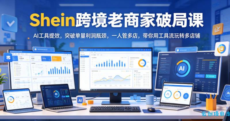 Shein跨境老商家破局课，AI工具提效，突破单量利润瓶颈，一人管多店，带你用工具流玩转多店铺-云创项目库