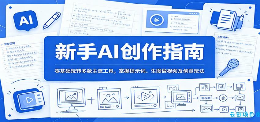 新手AI创作指南：零基础玩转多款主流工具，掌握提示词、生图做视频及创意玩法-云创项目库