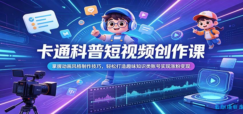 卡通科普短视频创作课：掌握动画风格制作技巧，轻松打造趣味知识类账号实现涨粉变现-云创项目库