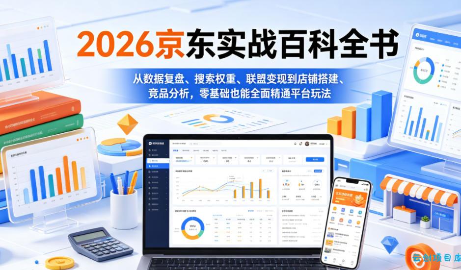 2026京东实战百科全书，从数据复盘、搜索权重、联盟变现到店铺搭建、竞品分析，零基础也能全面精通平台玩法-云创项目库