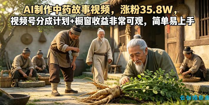 AI制作中药故事视频，涨粉35.8W，视频号分成计划+橱窗收益非常可观，简单易上手-云创项目库