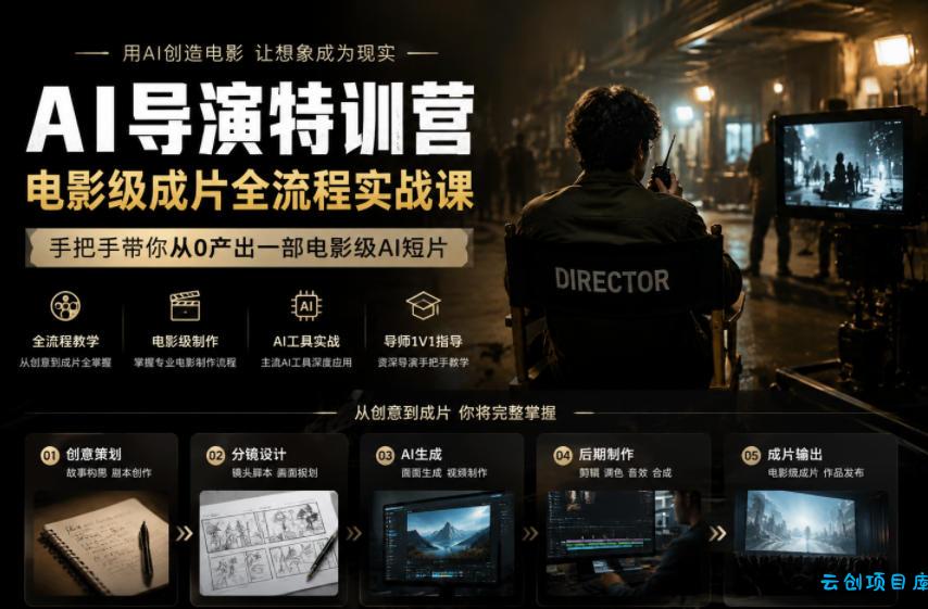 AI导演特训营，电影级成片全流程实战课，手把手带你从0产出一部电影级AI短片-云创项目库