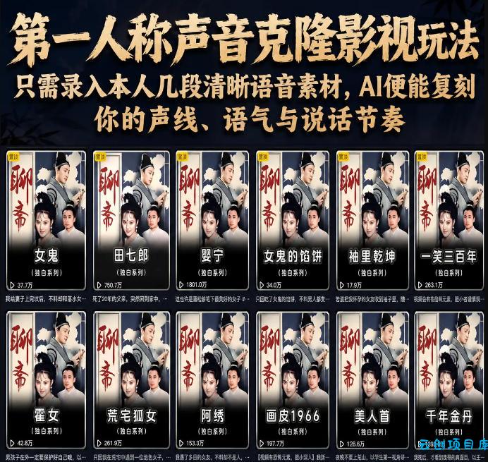 第一人称声音克隆影视玩法，只需录入本人几段清晰语音素材，AI便能复刻你的声线、语气与说话节奏-云创项目库