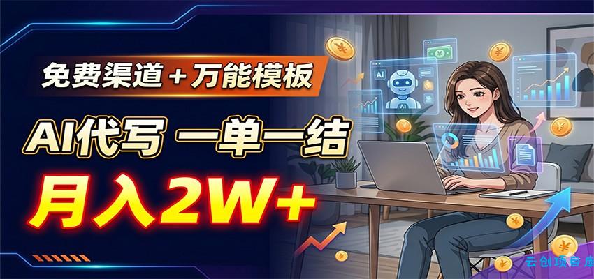 免费渠道+万能模板,AI代写一单一结,月入2W+-云创项目库