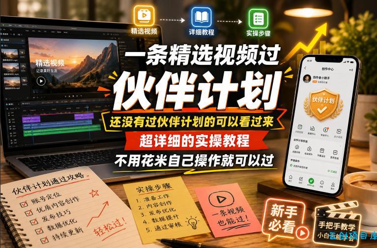 一条精选视频过伙伴计划，还没有过伙伴计划的可以看过来，超详细的实操教程，不用花米自己操作就可以过-云创项目库