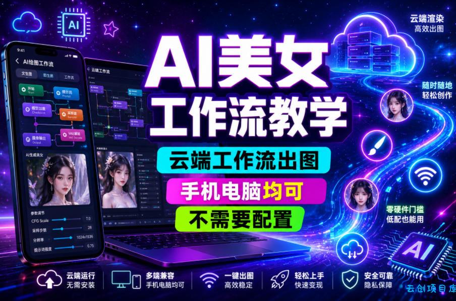 AI美女工作流教学,云端工作流出图,手机电脑均可,不需要配置,快速起号涨粉