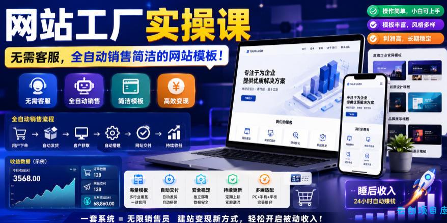 网站工厂实操课，无需客服，网站模板自动赚钱！【原创双语字幕】-云创项目库
