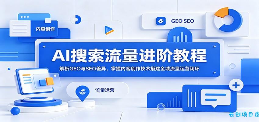 AI搜索流量进阶教程：解析GEO与SEO差异，掌握内容创作技术搭建全域流量运营闭环-云创项目库