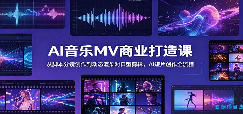 AI音乐MV商业打造课：从脚本分镜创作到动态渲染对口型剪辑，AI短片创作全流程-云创项目库