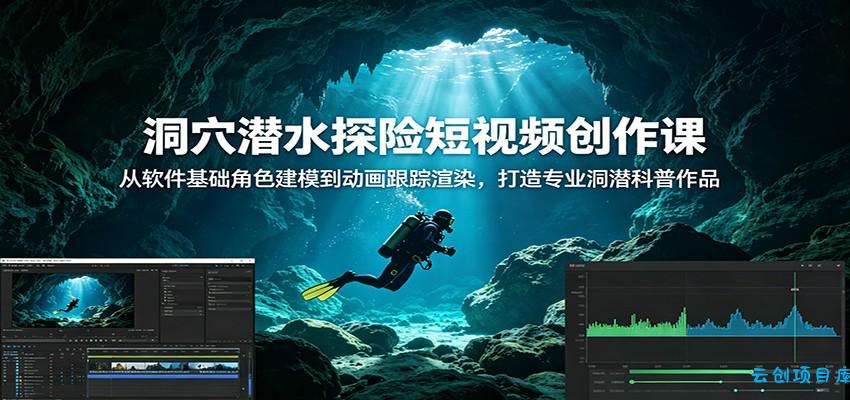 洞穴潜水探险短视频创作课：从软件基础角色建模到动画跟踪渲染，打造专业洞潜科普作品-云创项目库