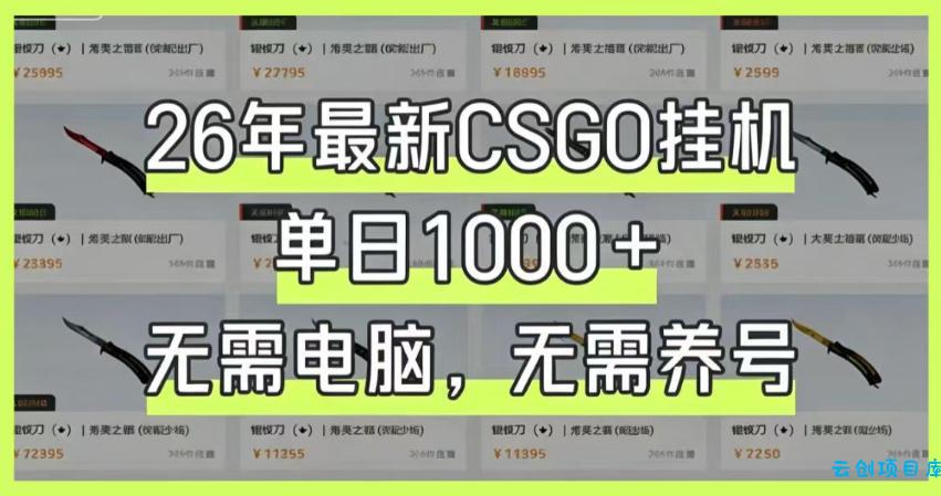 26年最新CSGO挂G系统，单日1000+，无需电脑，无需养号，0基础可上手【揭秘】-云创项目库