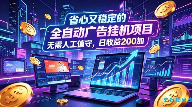 全自动广告挂机项目，全程无需人工值守。稳定创收每日收益200+-云创项目库