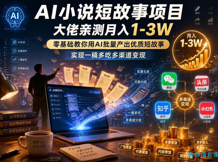 AI小说短故事项目,大佬亲测月入1-3W,零基础教你用AI批量产出优质短故事,实现一稿多吃多渠道变现