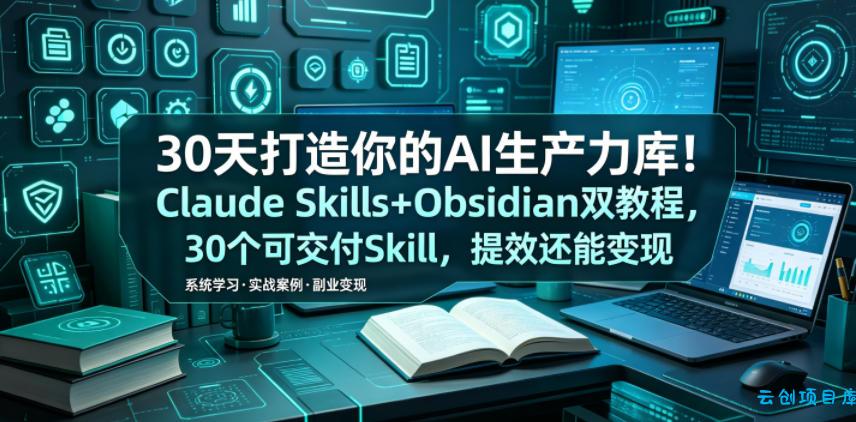 30天打造你的AI生产力库！Claude Skills+Obsidian 双教程，30 个可交付 Skill，提效还能变现-云创项目库