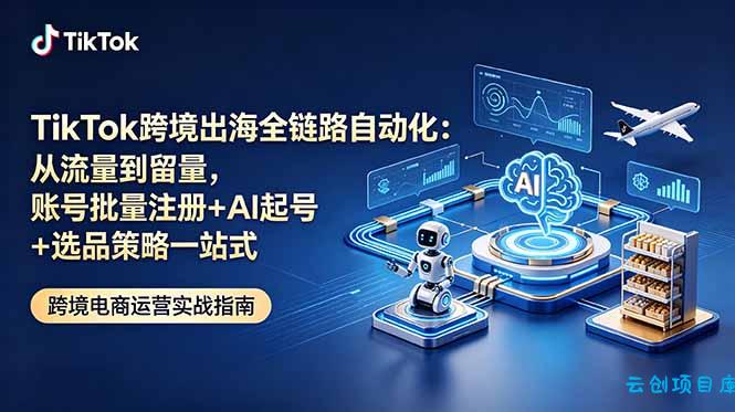 TikTok跨境出海全链路自动化：从流量到留量，账号批量注册+AI起号+选品策略一站式-云创项目库