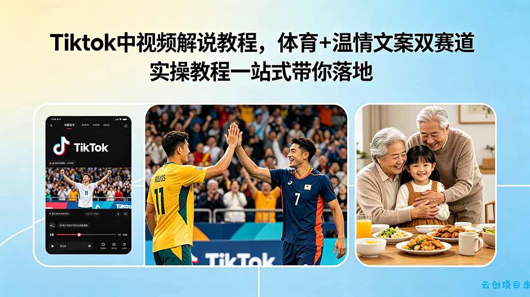 Tiktok中视频解说教程，体育+温情文案双赛道实操教程一站式带你落地-云创项目库