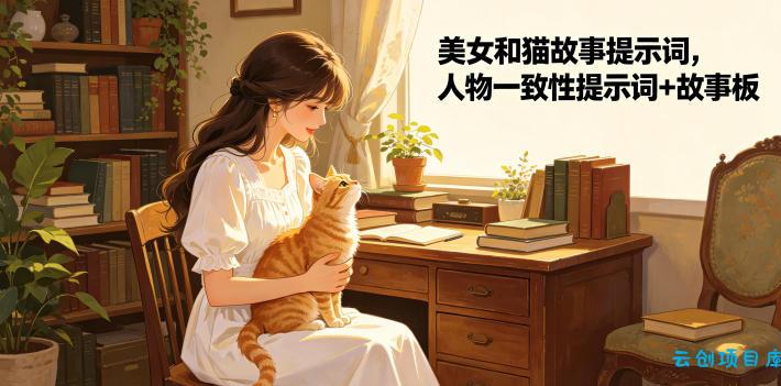 美女和猫故事提示词,人物一致性提示词+故事板
