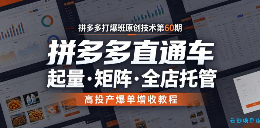 拼多多打爆班原创技术第60期,拼多多直通车,起量・矩阵・全店托管,高投产爆单增收教程