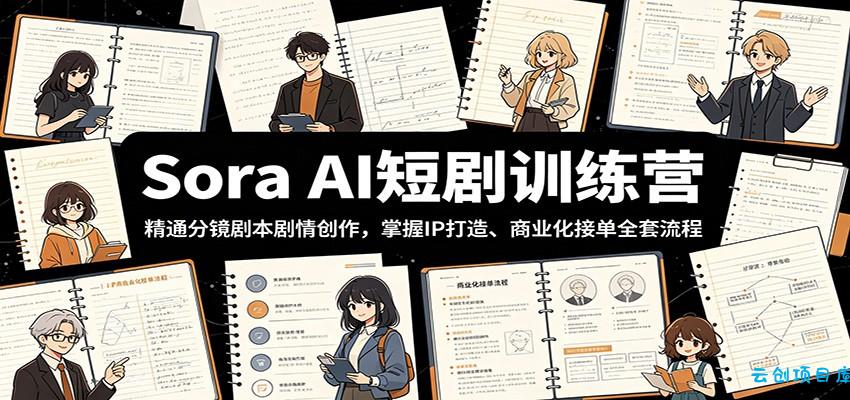 Sora AI短剧训练营：精通分镜剧本剧情创作，掌握IP打造、商业化接单全套流程-云创项目库