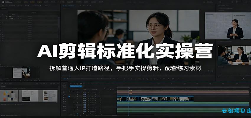 AI剪辑标准化实操营：拆解普通人IP打造路径，手把手实操剪辑，配套练习素材-云创项目库