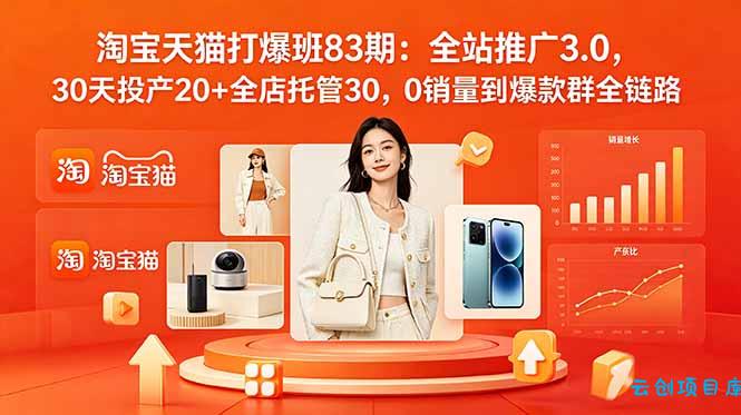 2026淘宝天猫打爆班83期：全站推广3.0，30天投产20+全店托管30，0销量到爆款群全链路-云创项目库