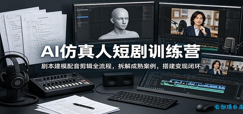 AI仿真人短剧训练营：剧本建模配音剪辑全流程，拆解成熟案例，搭建变现闭环-云创项目库