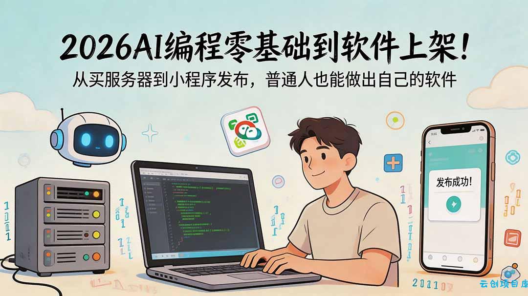 2026AI编程零基础到软件上架！从买服务器到小程序发布，普通人也能做出自己的软件-云创项目库