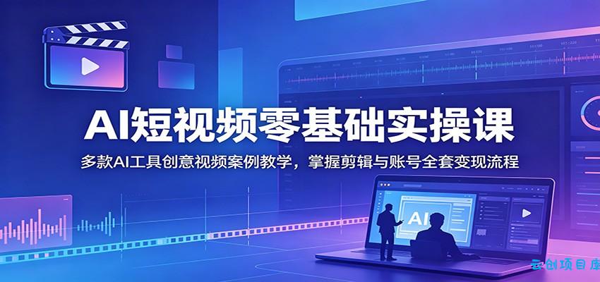 AI短视频零基础实操课：多款AI工具创意视频案例教学，掌握剪辑与账号全套变现流程-云创项目库