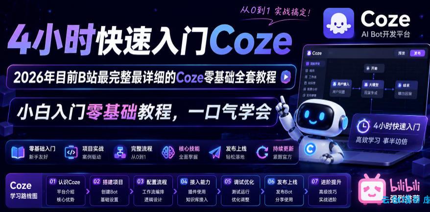 4小时快速入门Coze!2026年目前B站最完整最详细的Coze零基础全套教程,小白入门零基础教程,一口气学会!