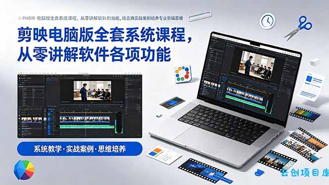 剪映电脑版全套系统课程，从零讲解软件各项功能，结合海量实战案例培养专业剪辑思维-云创项目库