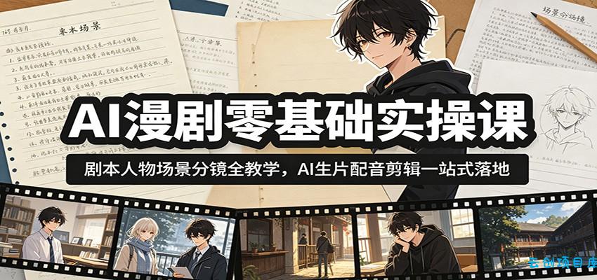 AI漫剧零基础实操课：剧本人物场景分镜全教学，AI生片配音剪辑一站式落地-云创项目库