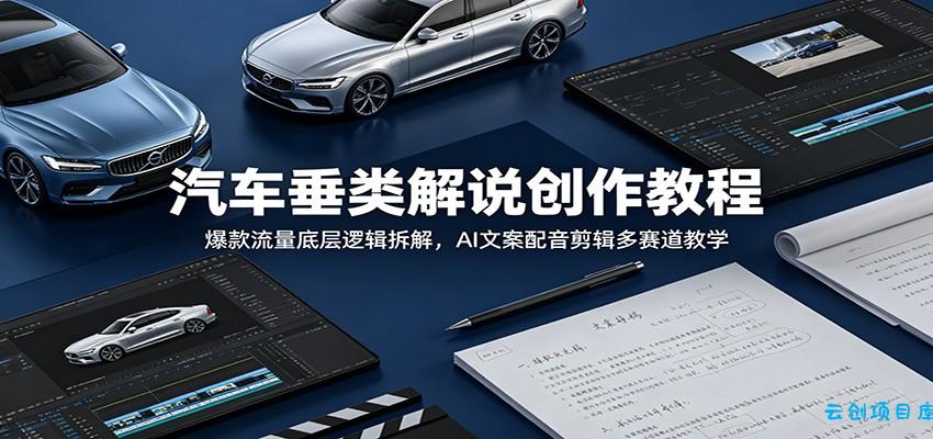汽车垂类解说创作教程：爆款流量底层逻辑拆解，AI文案配音剪辑多赛道教学-云创项目库