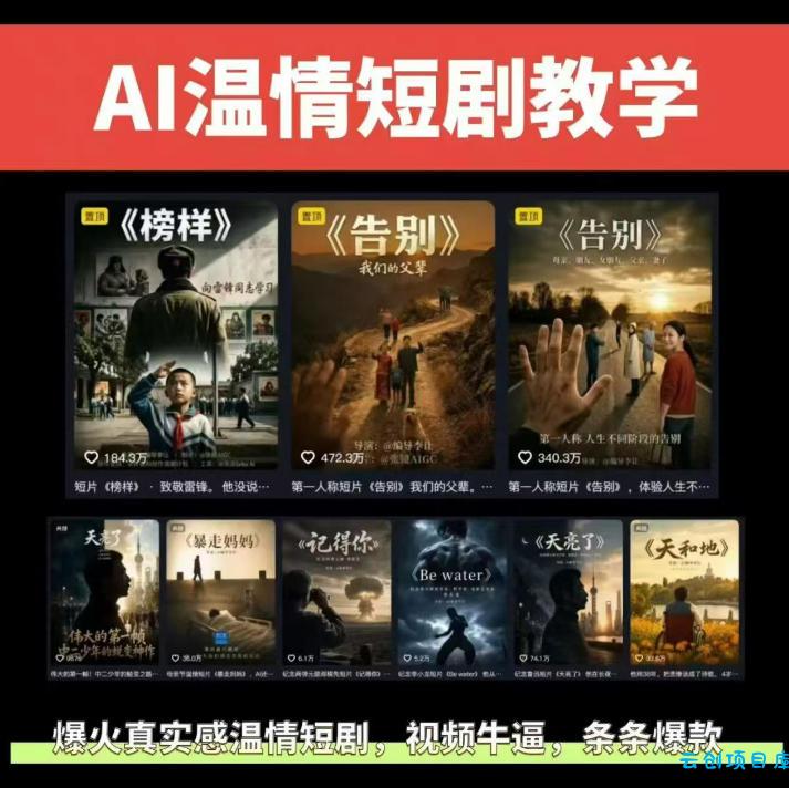 抖音58W粉丝博主的AI温情短剧玩法，条条爆款，伙伴计划+精选独家收益，商单收徒等(更新6月)-云创项目库