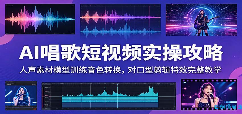 AI唱歌短视频实操攻略：人声素材模型训练音色转换，对口型剪辑特效完整教学-云创项目库