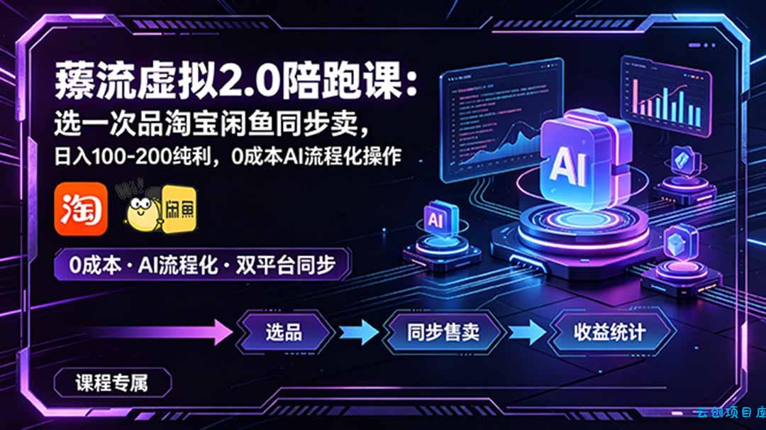 薅流虚拟2.0陪跑课：选一次品淘宝闲鱼同步卖，日入100-200纯利，0成本AI流程化操作-云创项目库