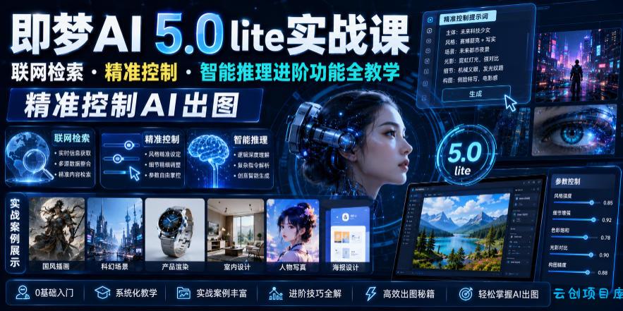 即梦AI 5.0 lite实战课，联网检索・精准控制・智能推理进阶功能全教学，精准控制AI出图-云创项目库