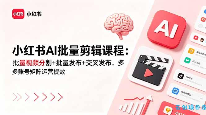 小红书AI批量剪辑课程：批量视频分割+批量发布+交叉发布，多账号矩阵运营提效-云创项目库