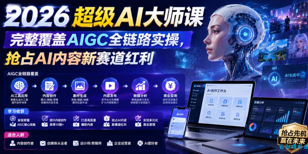 2026超级AI大师课，完整覆盖AIGC全链路实操，抢占AI内容新赛道红利-云创项目库